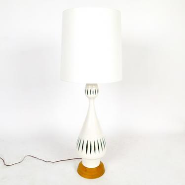 White With Green Pierced Ceramic Lamp