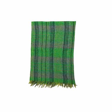 Vintage Green Plaid Mohair Wool Edinburgh Woolen Mill Blanket 