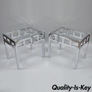 Pair of Chrome &amp; Glass Mid Century Modern Rectangle End Table Vtg Baughman Style