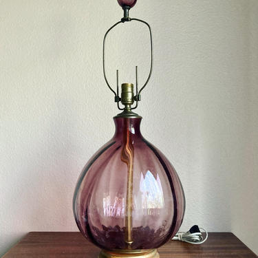 AS IS Vintage Blenko LP16 Amethyst Optic Glass Table Lamp, 1950s Retro Modernism 