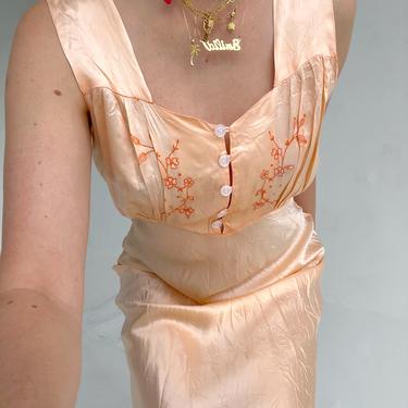 Hand Dyed Orange Satin Slip with Embroidery