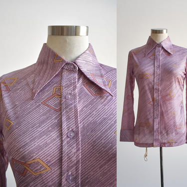 1970s Purple Diamond Print Disco Shirt 