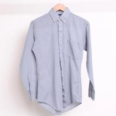 men's size SMALL striped faded blue & grey 80s men's oxford fitted button down shirt top -- Men's Size Small 