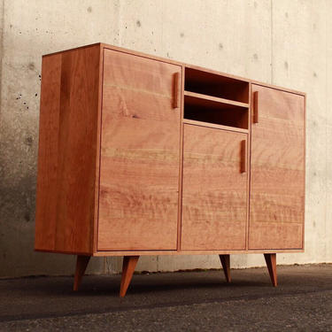 Malone Sideboard, Mid Century Bar Cabinet, Mid-Century Buffet, Modern Solid Wood Buffet (Shown in Cherry) 