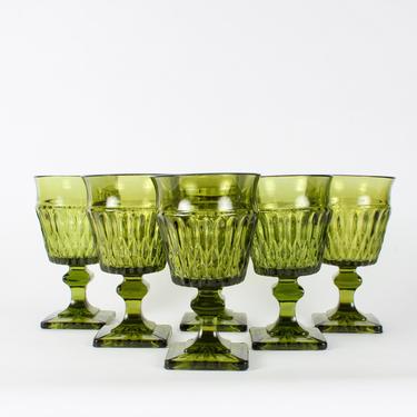 Green glassware, Vintage Glassware, Water Goblets, Wine Goblets,Goblets,Indiana Glass,Park Lane Green Goblet,Mount Vernon Glassware,Set of 6 