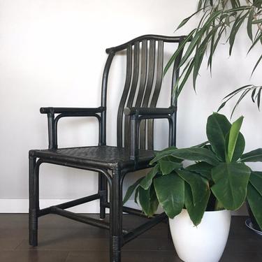 set of 6 vintage high back ebonized rattan dining chairs