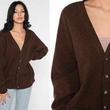 Brown Wool Cardigan Grandpa Cardigan Sweater Puritan Sweater Plain Button Up 80s Grunge Slouchy Knit Vintage Men's Extra Large xl 