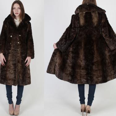 Vintage 70s Natural Brown Mink Jacket / Plush Large Notched Fur Back Collar / Womens Ombre Tint Double Breasted Princess Coat 