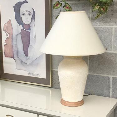 Vintage Table Lamp Retro 1980s Contemporary Style + Off White + Nude Color + Textured Plaster + Lamp Shade + Mood Lighting + Home Decor 
