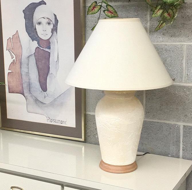Vintage Table Lamp Retro 1980s, Off White Textured Lamp Shade
