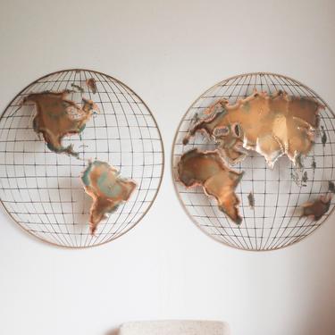 Vintage World Globe Wall Sculpture by C. Jere / Mid-Century wall hanging / Curtis Jere Hemispheres / Wall art 