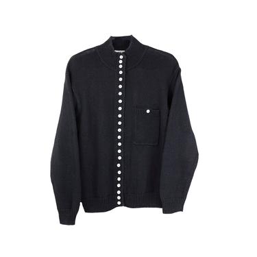 Vintage Faded Black Button Up Knit Mock Neck l/s Cardigan Sweater size M/L 