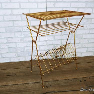 Mid Century Brass/Gold 3 Tier Wire Record Rack Record Player Holder 