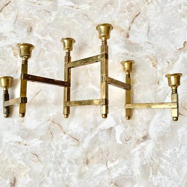 Brass Candle Holder, Modernist, Adjustable Arms, Artsy Shape, Candelabra, Mid Century Vintage 