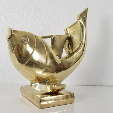 1980's Vintage Dolbi Cashier Cubist Shape  Abstract Brass Fish Sculpture . 
