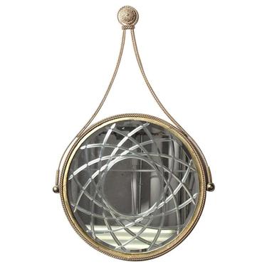 Hollywood Regency Style Round Wall Mirror In Silver and Gilt