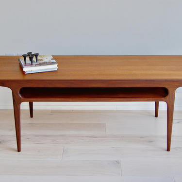 Danish Modern Teak Coffee Table with Magazine Shelf 