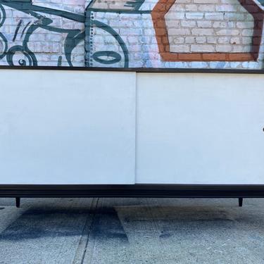 Paul mccobb mid century modern credenza sideboard dresser maple 4 drawer white doors wood base 60&amp;quot; black Lacquer finish 