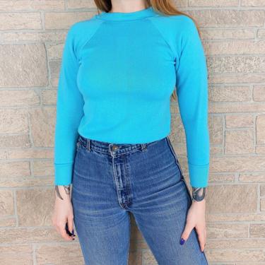 80's Aqua Raglan Pullover Sweatshirt XXS 