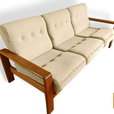 Danish Modern Teak Frame + Wool Cushions Sofa Couch  Eames 