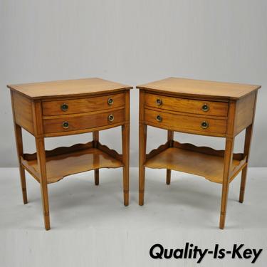 Pair of Satinwood Mahogany Sheraton Antique 2 Drawer Nightstand End Tables