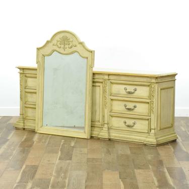 White French Provincial Long Dresser W Mirror