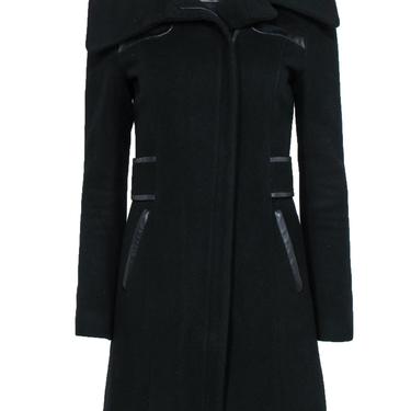 Mackage - Black Zip-Up Longline Wool Blend Coat w/ Leather Trim Sz S