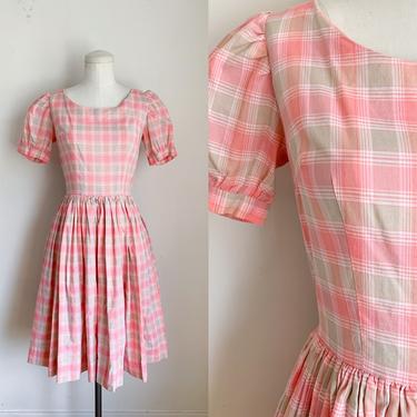 Vintage 1960s-70s Pink Plaid Dress / XS 