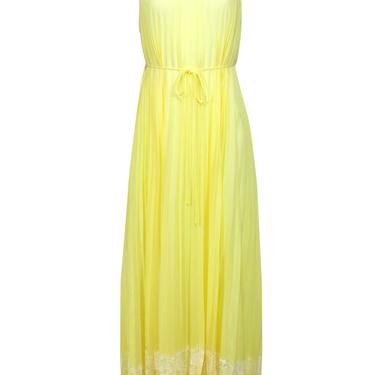 Ted Baker - Lemon Yellow Pleated Belted Maxi Dress w/ Lace Trim Sz 2