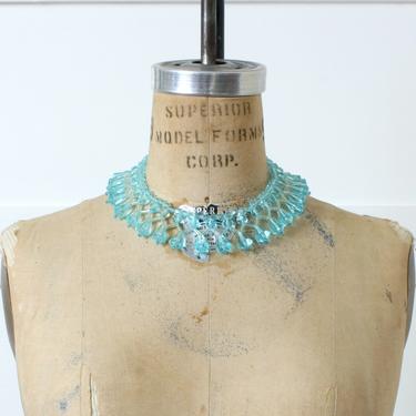 vintage 1960s aqua blue necklace • faceted plastic fringe collar • cocktail attire 
