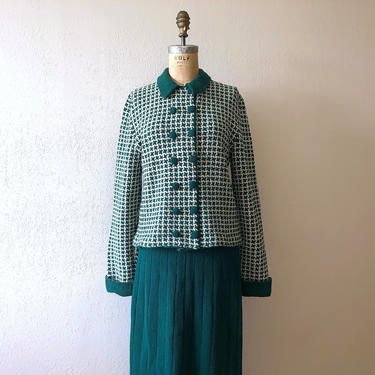 1940s knit set . vintage 40s green knit dress 