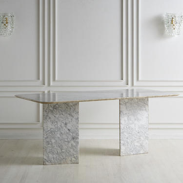 Gray and White Marble Dining Table with Triangle Bases