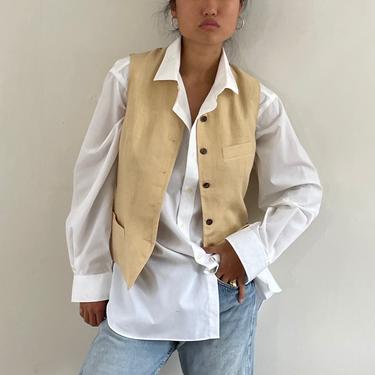 90s DKNY linen waistcoat vest / vintage DKNY wheat buttercream linen waistcoat vest | M 