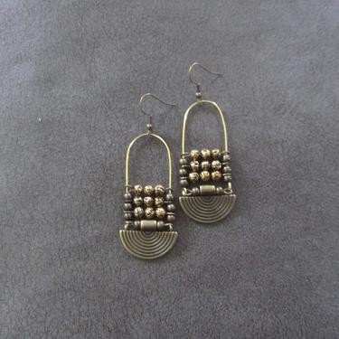 Gold lava rock earrings, chandelier earrings, etched bronze earrings, bold statement earrings, ethnic earrings, bohemian boho chic earrings 