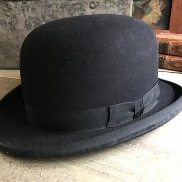 Black Bowler Derby Hat, Mallory, Fifth Ave, New York, Size 7 1/8 