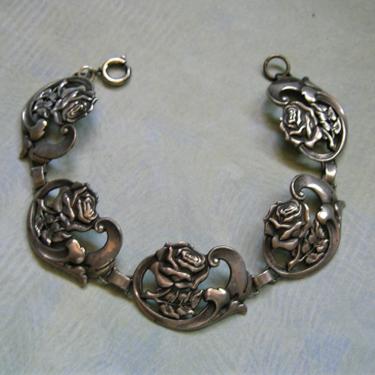 Vintage Sterling Rose Bracelet, 1940's Sterling Bracelet With Roses, Vintage Sterling Bracelet (#3873) 