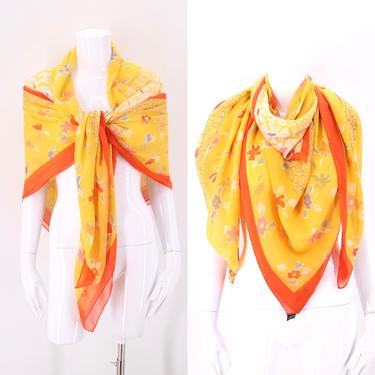FENDI silk chiffon scarf wrap large  / vintage yellow floral print sheer wrap huge 57 x 53 
