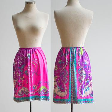 Hot Pink and Purple Vintage 1960s Emilio Pucci Half Slip / Psychedelic Print Skirt / 60s Psychedelic Emilio Pucci Half Slip / EPFR Slip 
