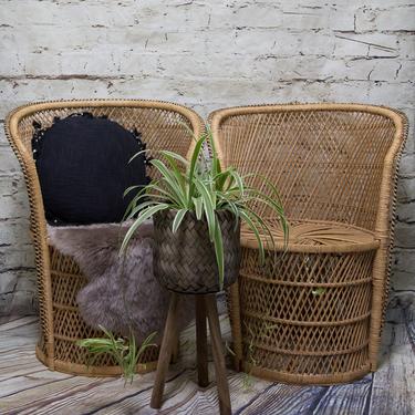 SHIPPING NOT FREE! Set of 2 Peacock Chairs/Wicker Accent Chairs/ Barrel Wicker Chairs/ Dining Room Chairs 