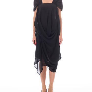 1990S Junya Watanabe For Comme Des Garcons Black Polyester Chiffon Asymmetrical Avant Garde Draped  Dress 