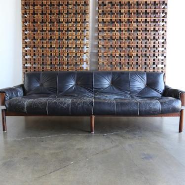 Brazilian Rosewood and Leather Sofa by Percival Lafer