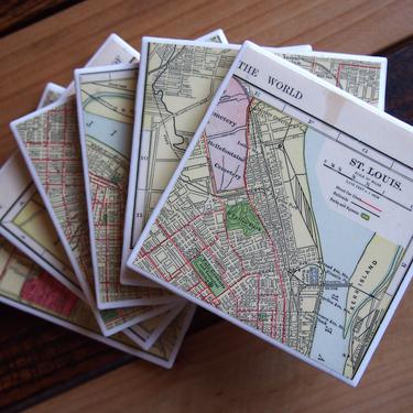 1909 St Louis Missouri Map Coasters Set of 6. Gift St Louis Map. Vintage Missouri. History Gift. City Map. STL Housewarming Gift Forest Park 