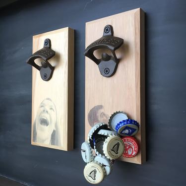 Your Face on a Bottle Opener - Cap Catching, Refrigerator or Wall Mounted 
