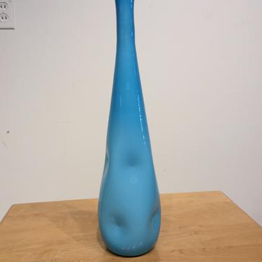 Empoli  Mid Century Modern Blue Cased Glass Vase with Thumbprints 