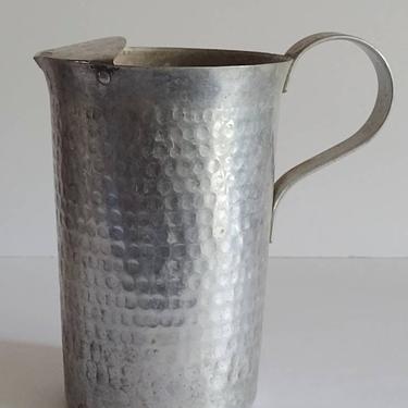 Vintage Mid Century Aluminum Hammered Garden Pitcher Vase Made in Itay 8&amp;quot; 