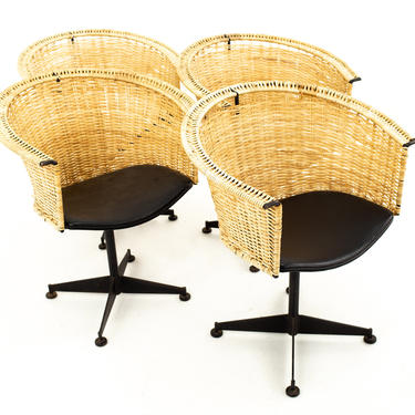 Arthur Umanoff for Shaver Howard Mid Century Iron and Vinyl Wicker Chairs - Set of 4 - mcm 