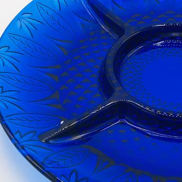 Vintage AVON Royal Sapphire Collection Divided Serving Platter Relish Dish Cobalt Blue - 10&amp;quot; 