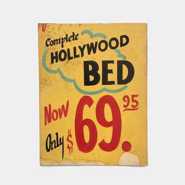 vintage furniture store sign, hollywood bed advertisement, hand painted sign, mcm sign, hollywood mattress sign, holywood 69 sign, sign 