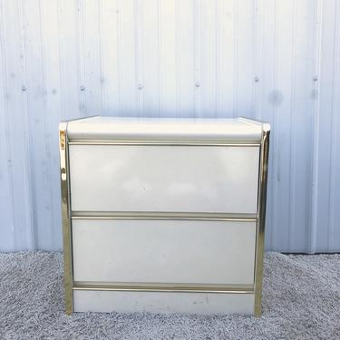 Vintage Two Drawer White Lacquer Nightstand