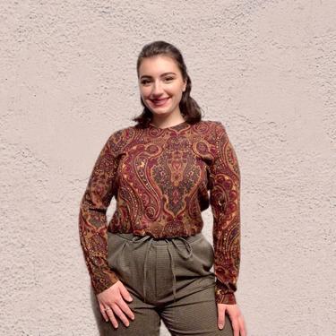 Brown with Burgundy Detailed Blouse 